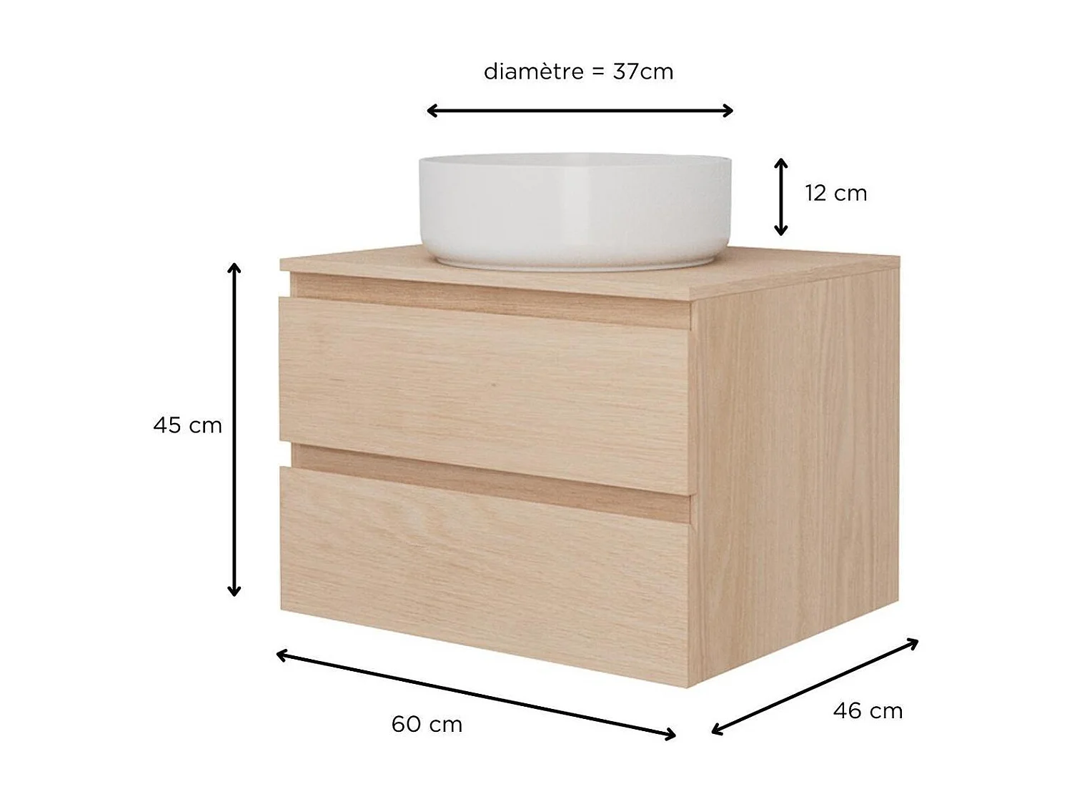 Conjunto mueble lavabo simple de 60 cm + lavabo SORRENTO