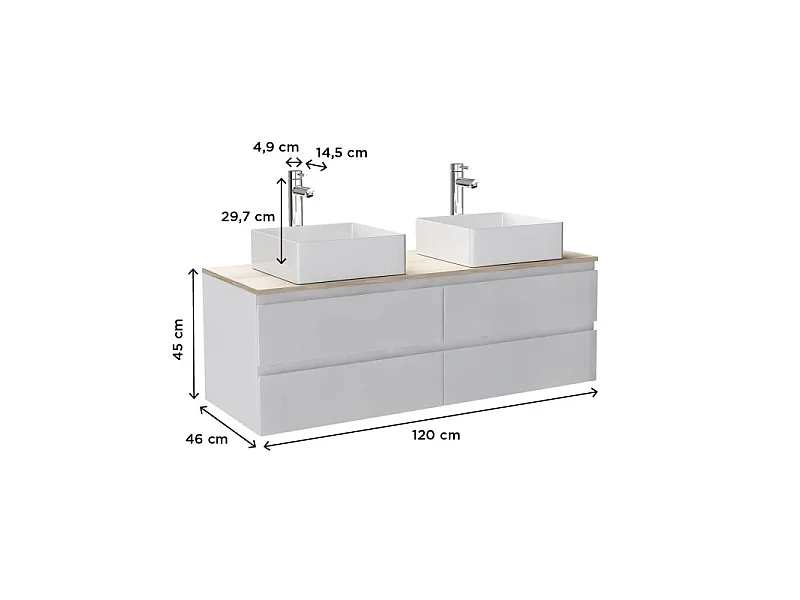 Mueble SORRENTO 120cm con doble lavabos y grifería