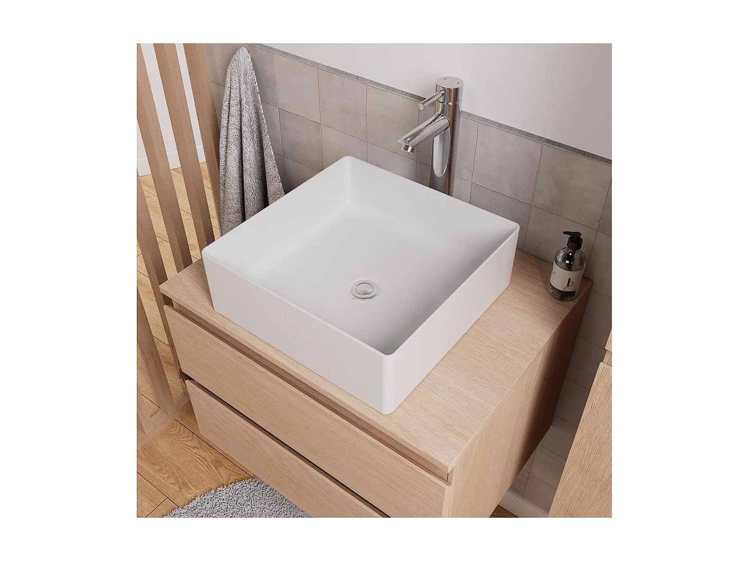 Conjunto mueble lavabo 60 cm + lavabo + grifo + espejo SORRENTO