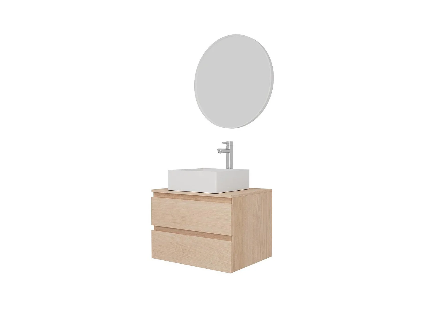 SORRENTO wastafelmeubelset met enkele wasbak 60 cm + wastafel + kraan + spiegel