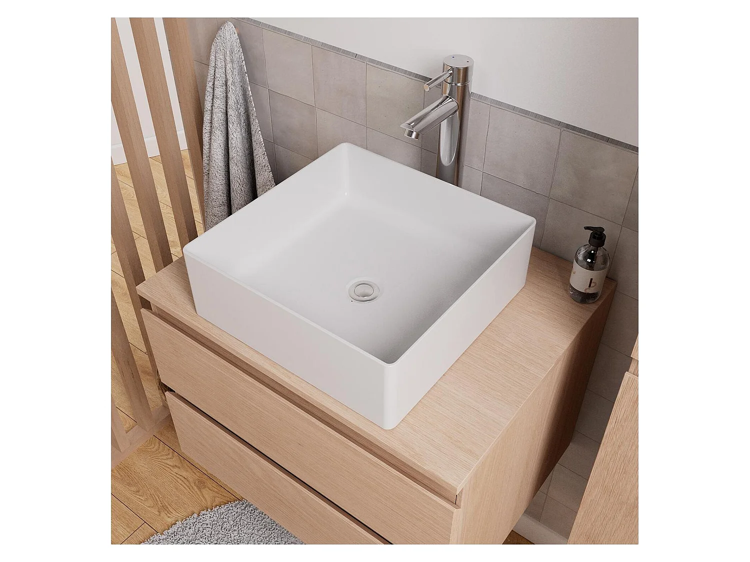 SORRENTO wastafelmeubelset met enkele wasbak 60 cm + wastafel + kraan + spiegel