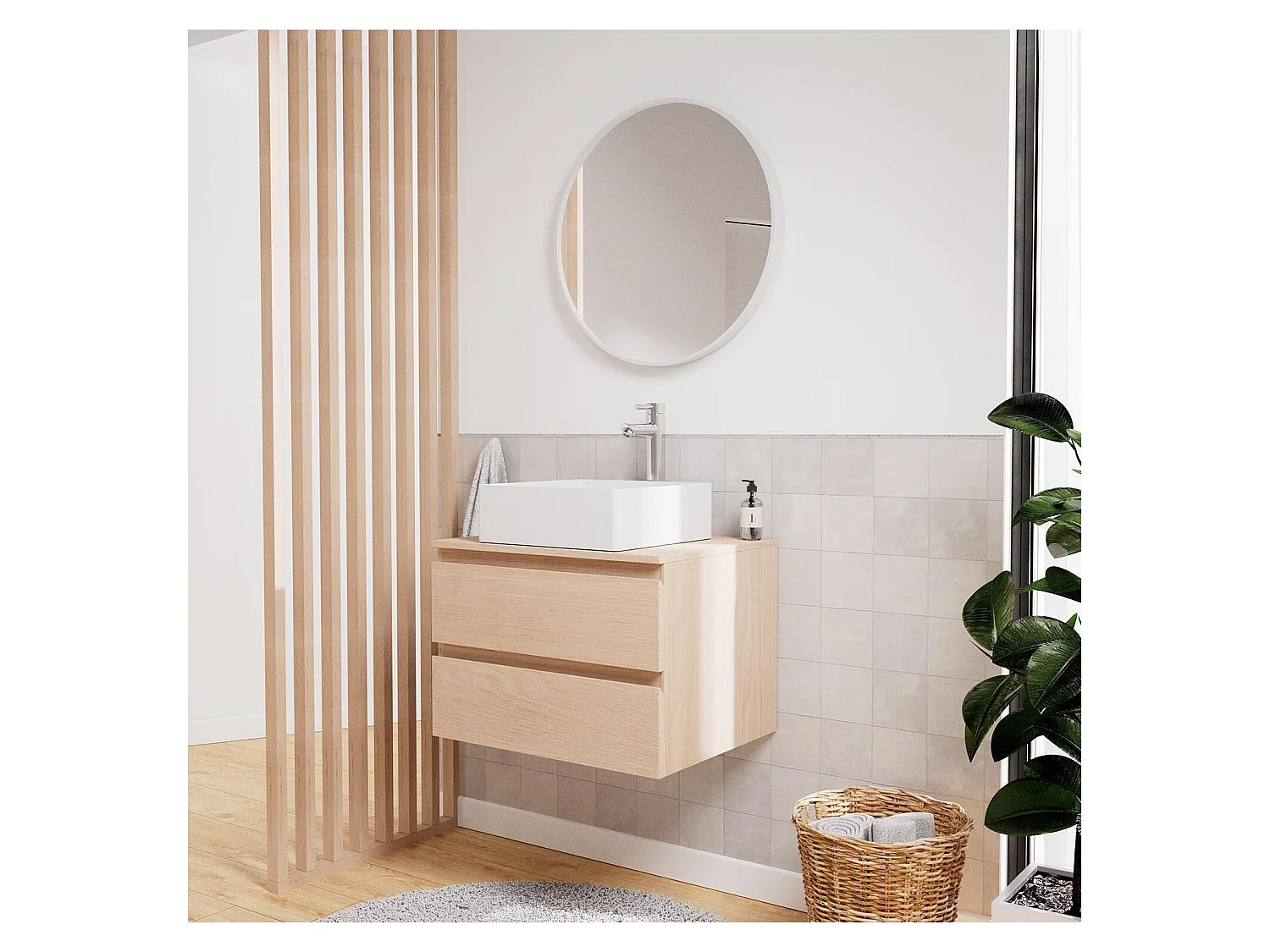 SORRENTO wastafelmeubelset met enkele wasbak 60 cm + wastafel + kraan + spiegel