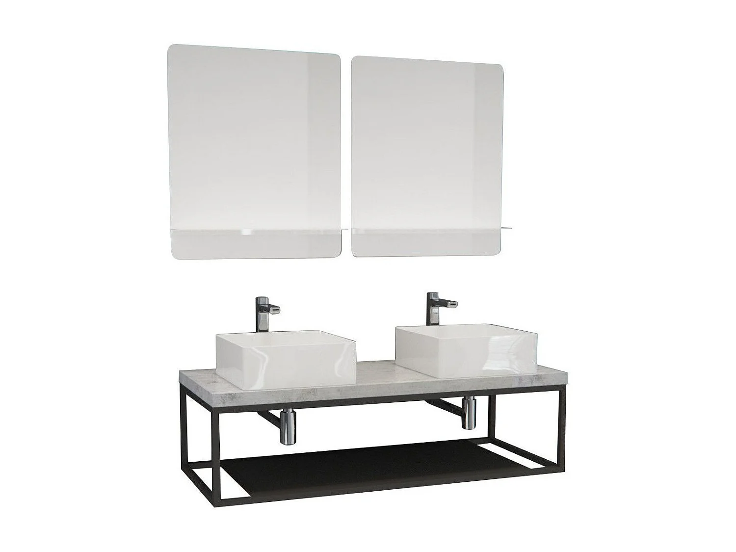 Meuble de Salle de Bain Bois et Métal WILL - Plan suspendu 120 cm + Structure métal + 2 Vasques + 2 Miroirs