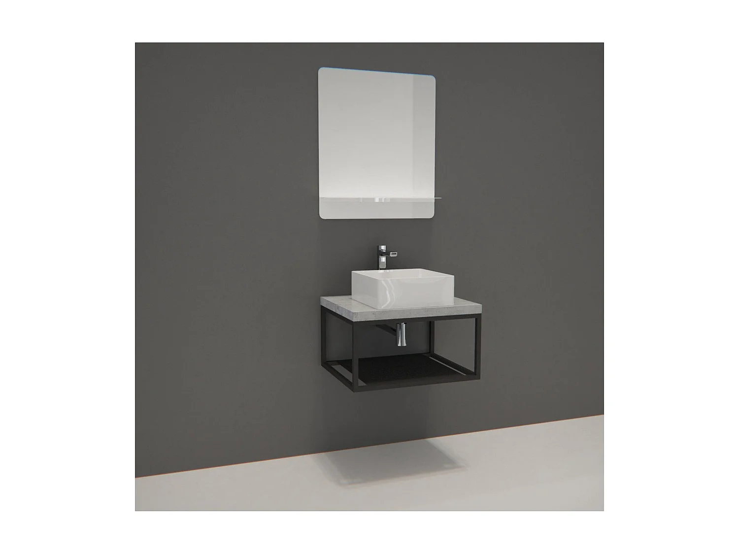 Einfache Möbel + Waschbecken + WILL-Spiegel