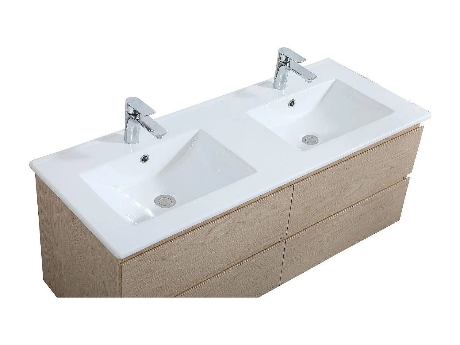 Meuble double vasque 120cm avec plan céramique SORRENTO Décor chêne + colonne