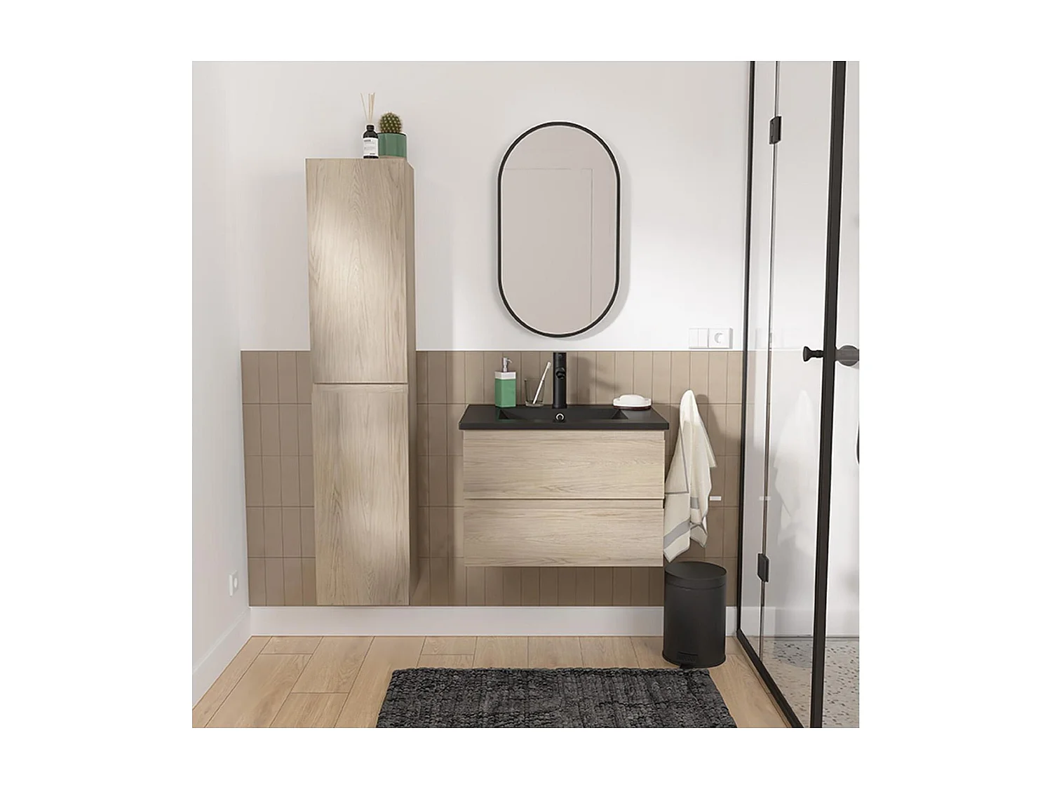 Schlichte Möbel + Wasserhahn + Spiegel + SORRENTO-Säule