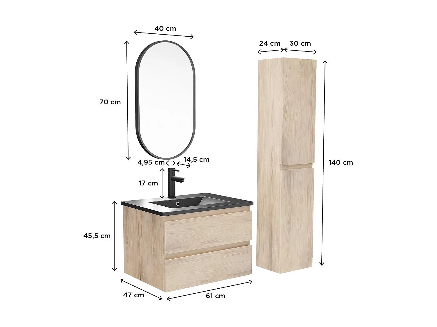 Schlichte Möbel + Wasserhahn + Spiegel + SORRENTO-Säule
