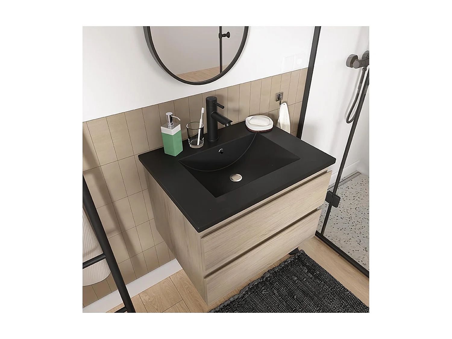 Schlichte Möbel + Wasserhahn + Spiegel + SORRENTO-Säule