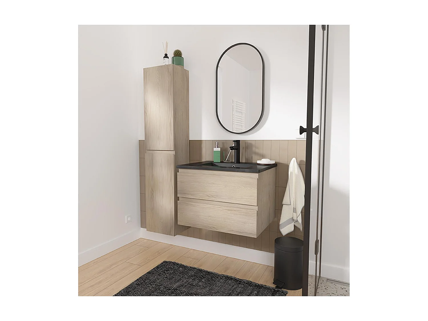 Schlichte Möbel + Wasserhahn + Spiegel + SORRENTO-Säule