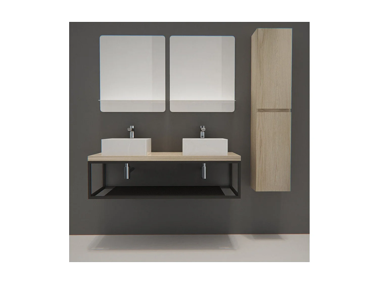 Doppelwaschtisch + Waschbecken + Spiegel + WILL-Säule