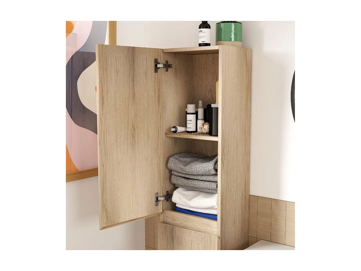 Ensemble meuble simple vasque décor chêne 80cm + vasque + robinet + miroir + colonne