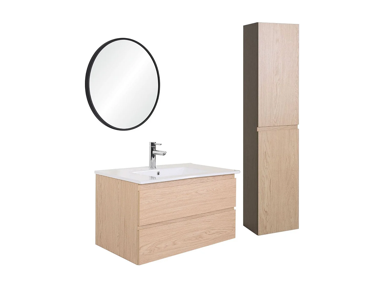 80 cm breiter Waschtisch mit Keramikplatte, Armatur, Spiegel und SORRENTO-Säule