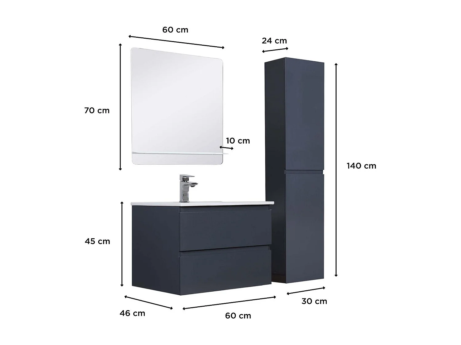 Mueble individual + lavabo + espejo + columna SORRENTO