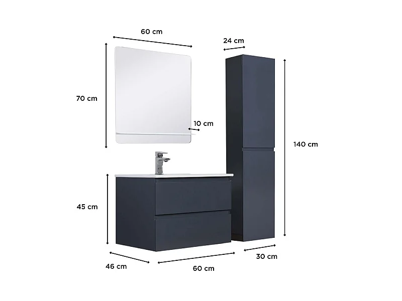 Mueble individual + lavabo + espejo + columna SORRENTO