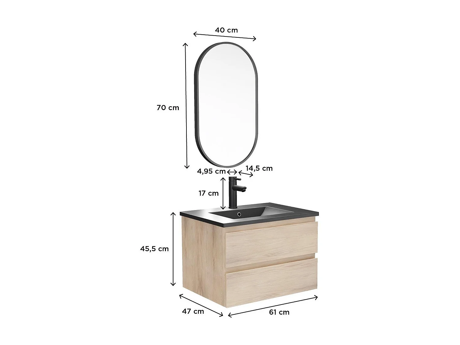 Einzelmöbel + Waschbecken + Armatur + Spiegel SORRENTO