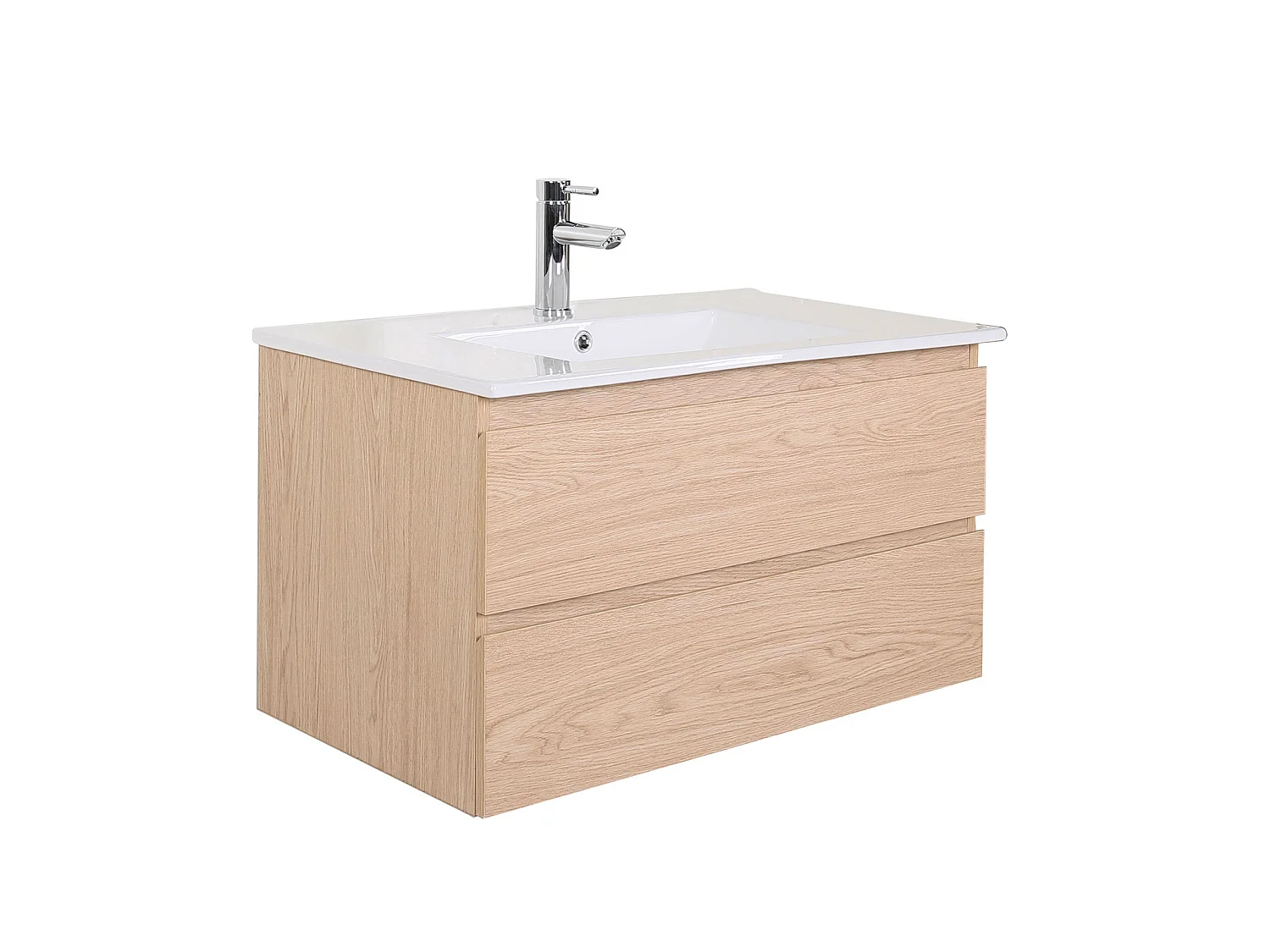 Wastafelmeubel met enkele wastafel van 80 cm, eikenhouten afwerking en SORRENTO-kraan