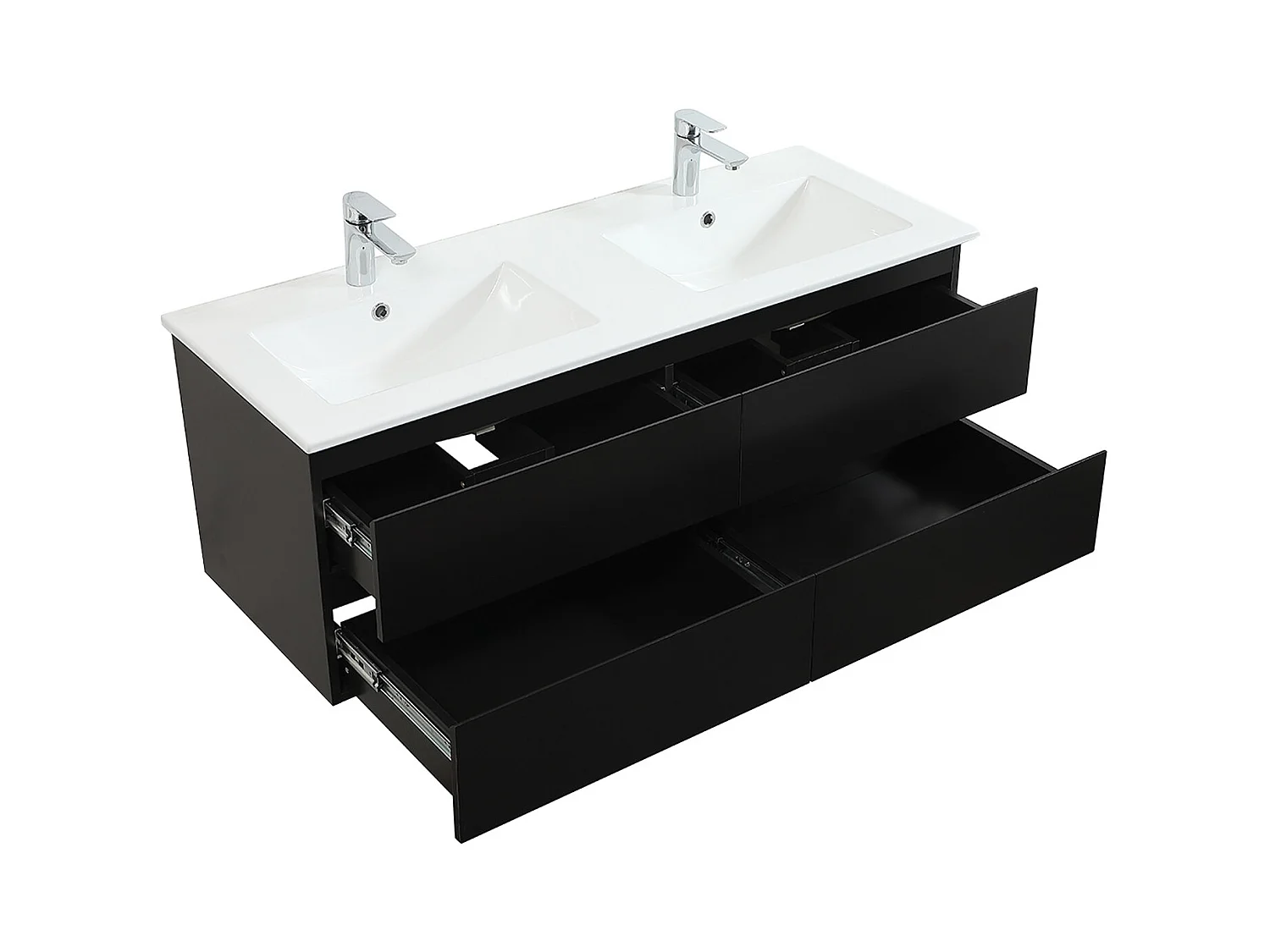 Lavabo doble 120cm con encimera cerámica SORRENTO Negro + espejo + columna