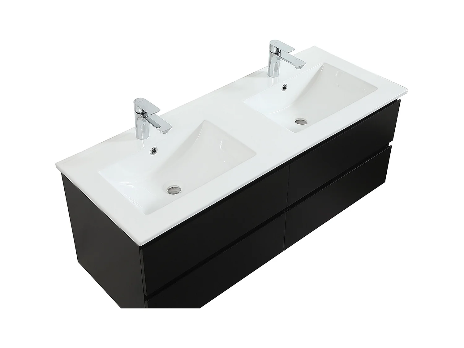 Lavabo doble 120cm con encimera cerámica SORRENTO Negro + espejo + columna