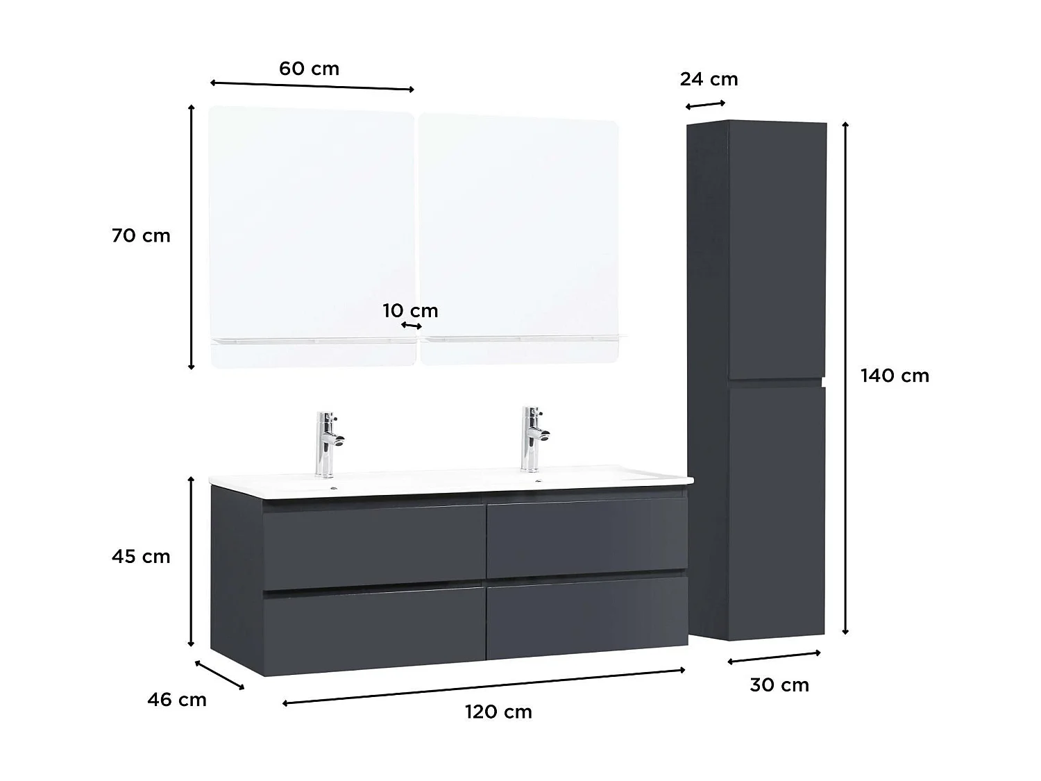 Mobile doppio lavabo + lavabo + specchio + colonna SORRENTO