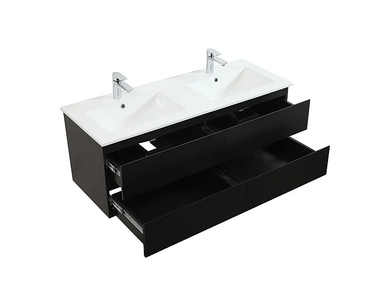 Meuble double vasque 120cm avec plan céramique SORRENTO Noir + miroir +colonne