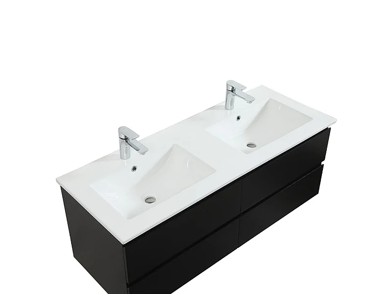 Meuble double vasque 120cm avec plan céramique SORRENTO Noir + miroir +colonne