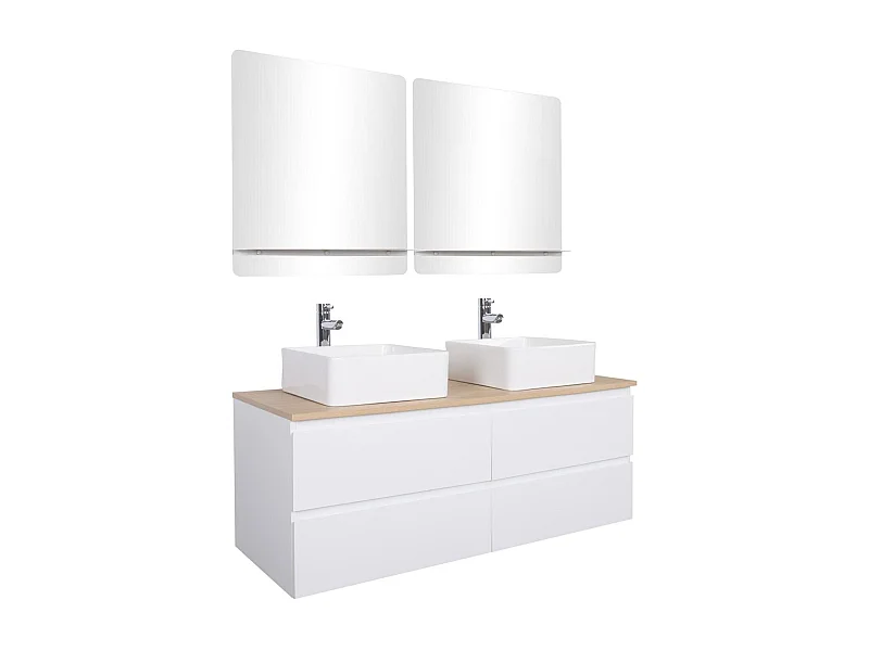 Dubbele wastafelmeubel + wastafel + kraan + WILL-spiegel
