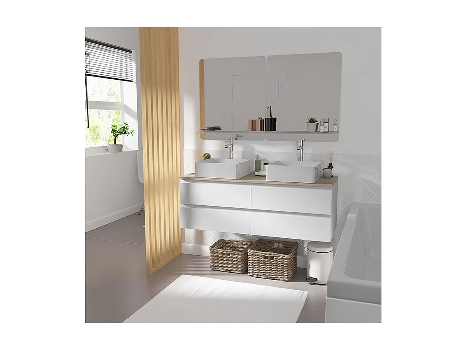 Doppelwaschtisch + Waschbecken + Wasserhahn + WILL-Spiegel