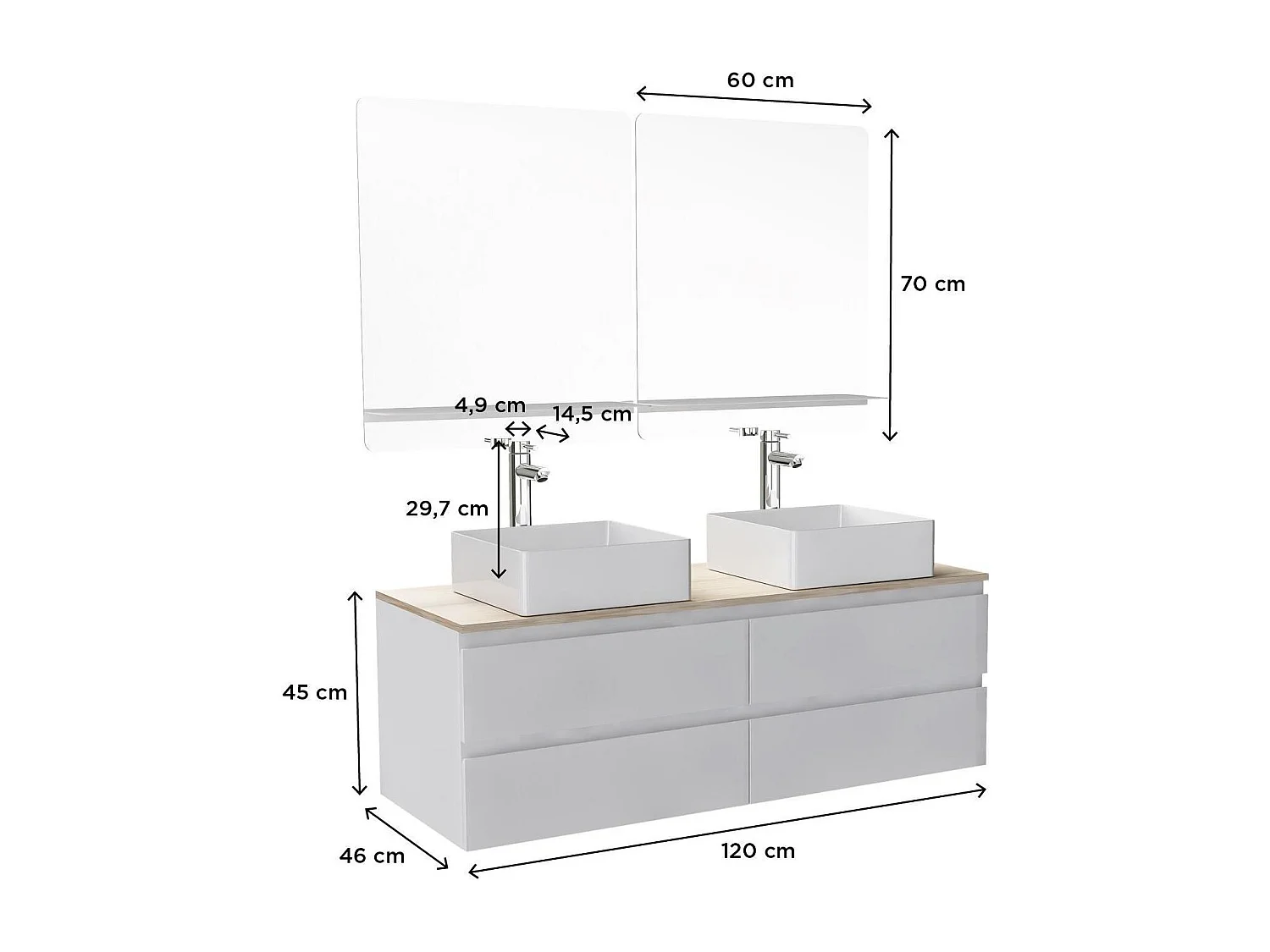 Mueble de lavabo doble + lavabo + grifería + espejo WILL