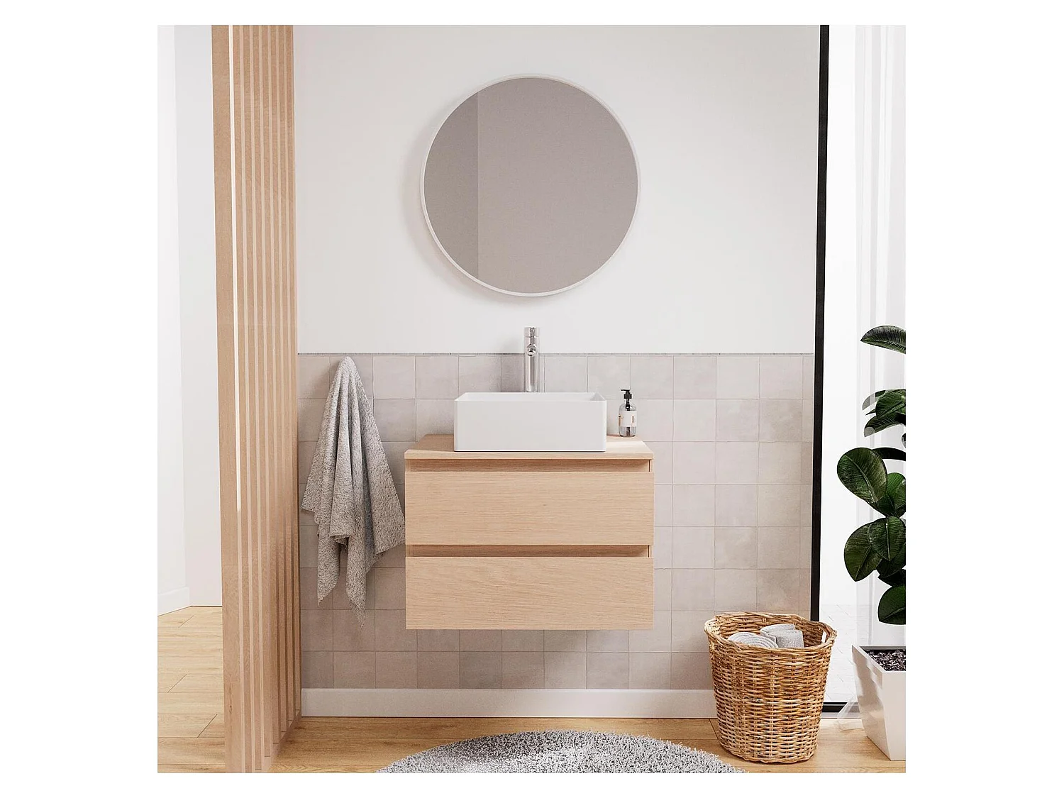 Móvel de lavabo simples com decoração de carvalho 60 cm SORRENTO
