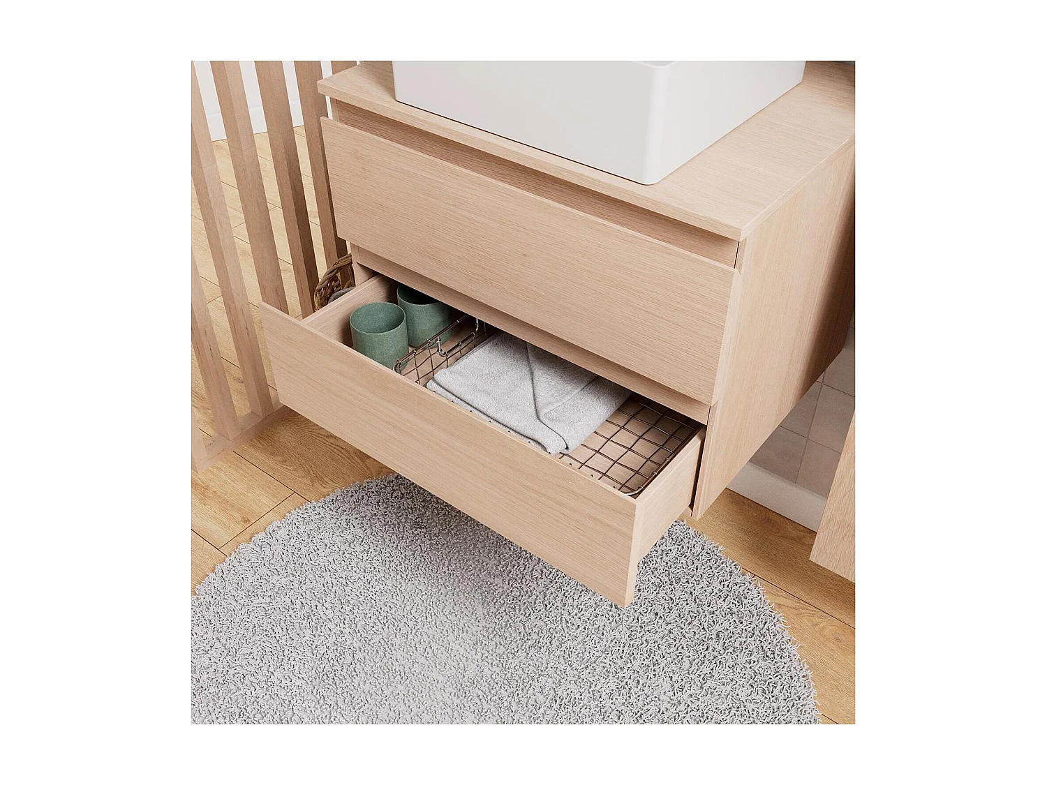 Einzelwaschtisch-Set 60 cm + Waschbecken + Wasserhahn + Spiegel + SORRENTO-Säule