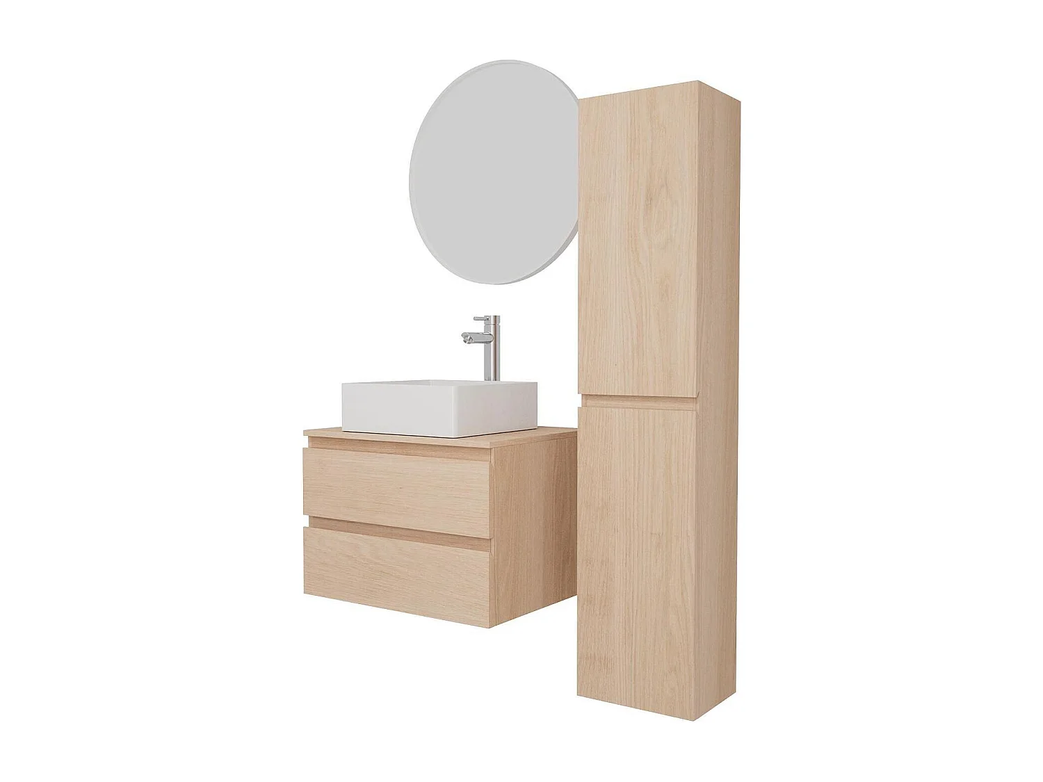 Conjunto mueble con lavabo simple 60 cm + lavabo + grifo + espejo + columna SORRENTO