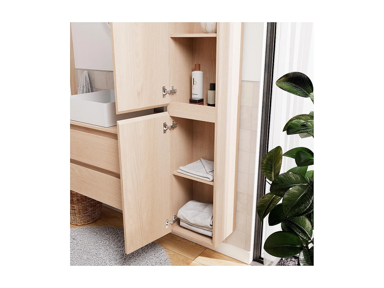 Conjunto mueble con lavabo simple 60 cm + lavabo + grifo + espejo + columna SORRENTO