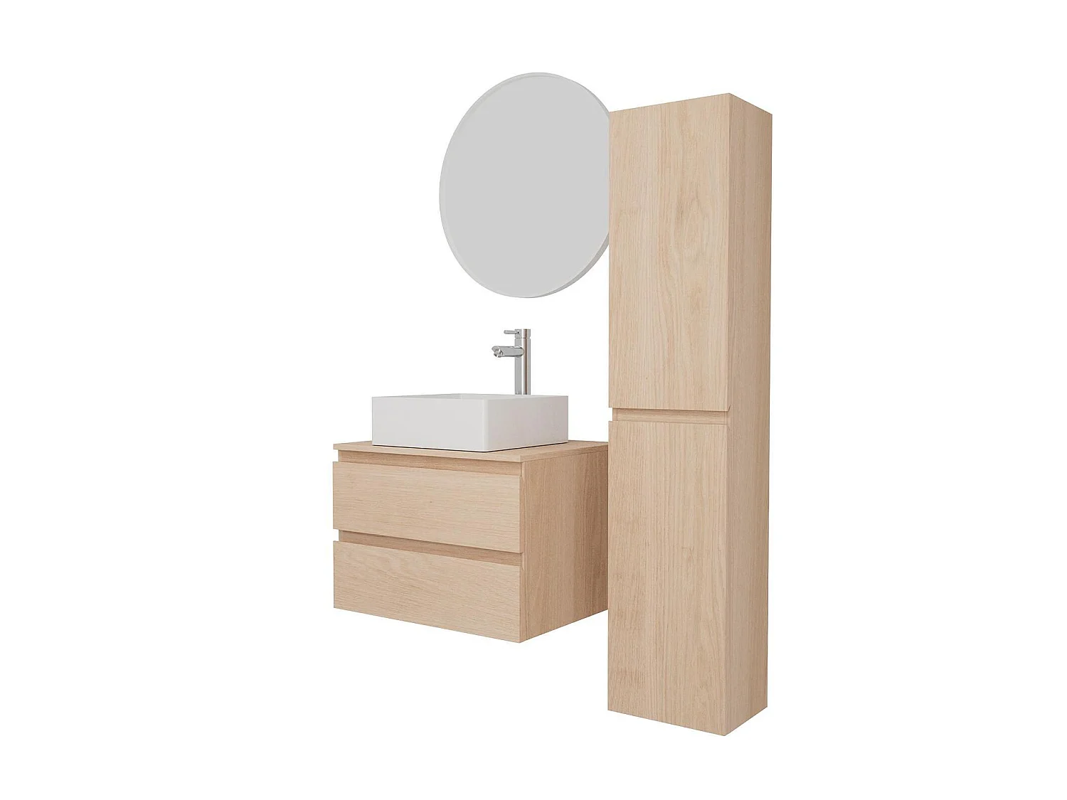 Enkele wastafelmeubelset 60 cm + wastafel + kraan + spiegel + SORRENTO kolom
