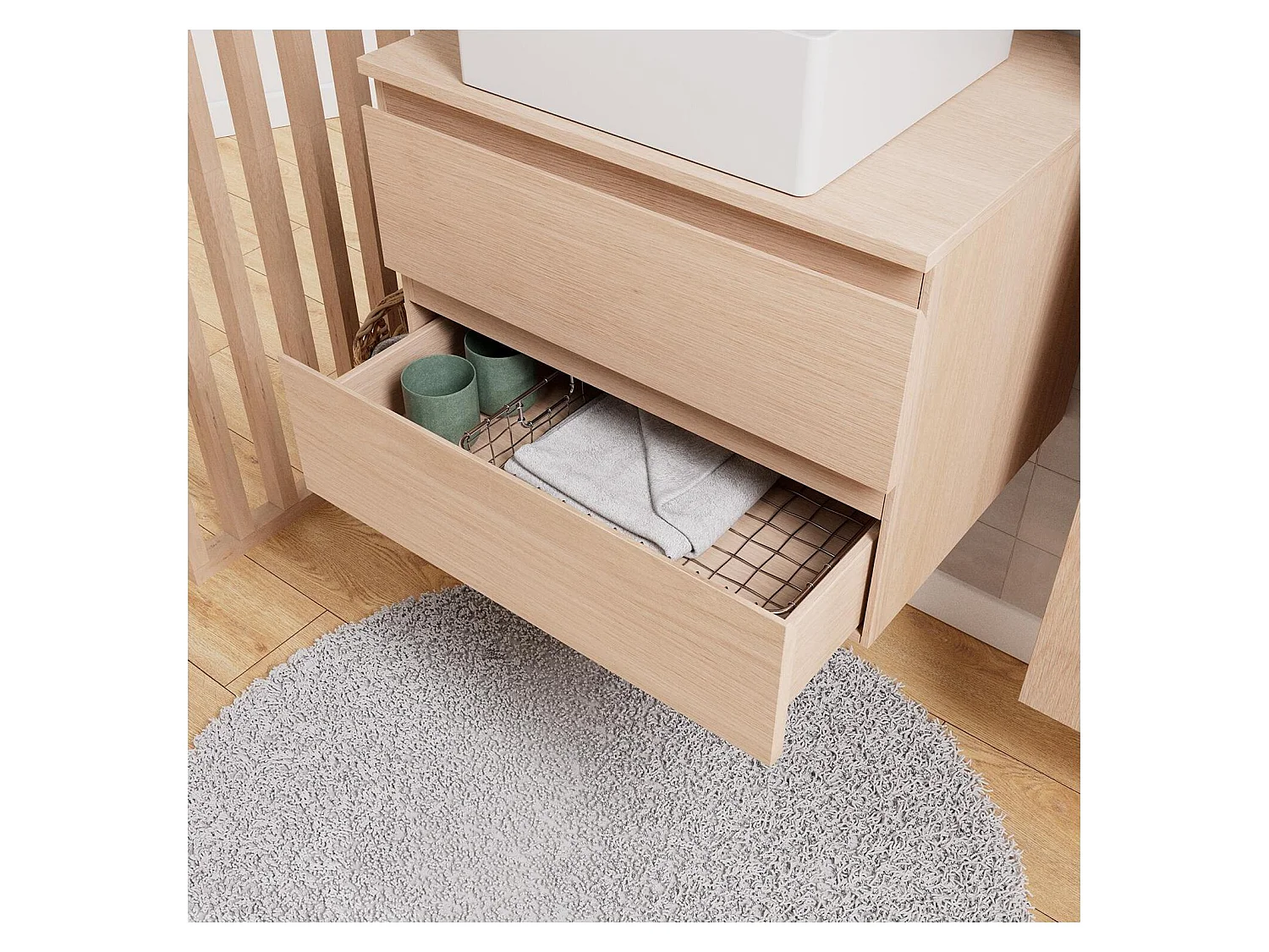 Enkele wastafelmeubelset 60 cm + wastafel + kraan + spiegel + SORRENTO kolom