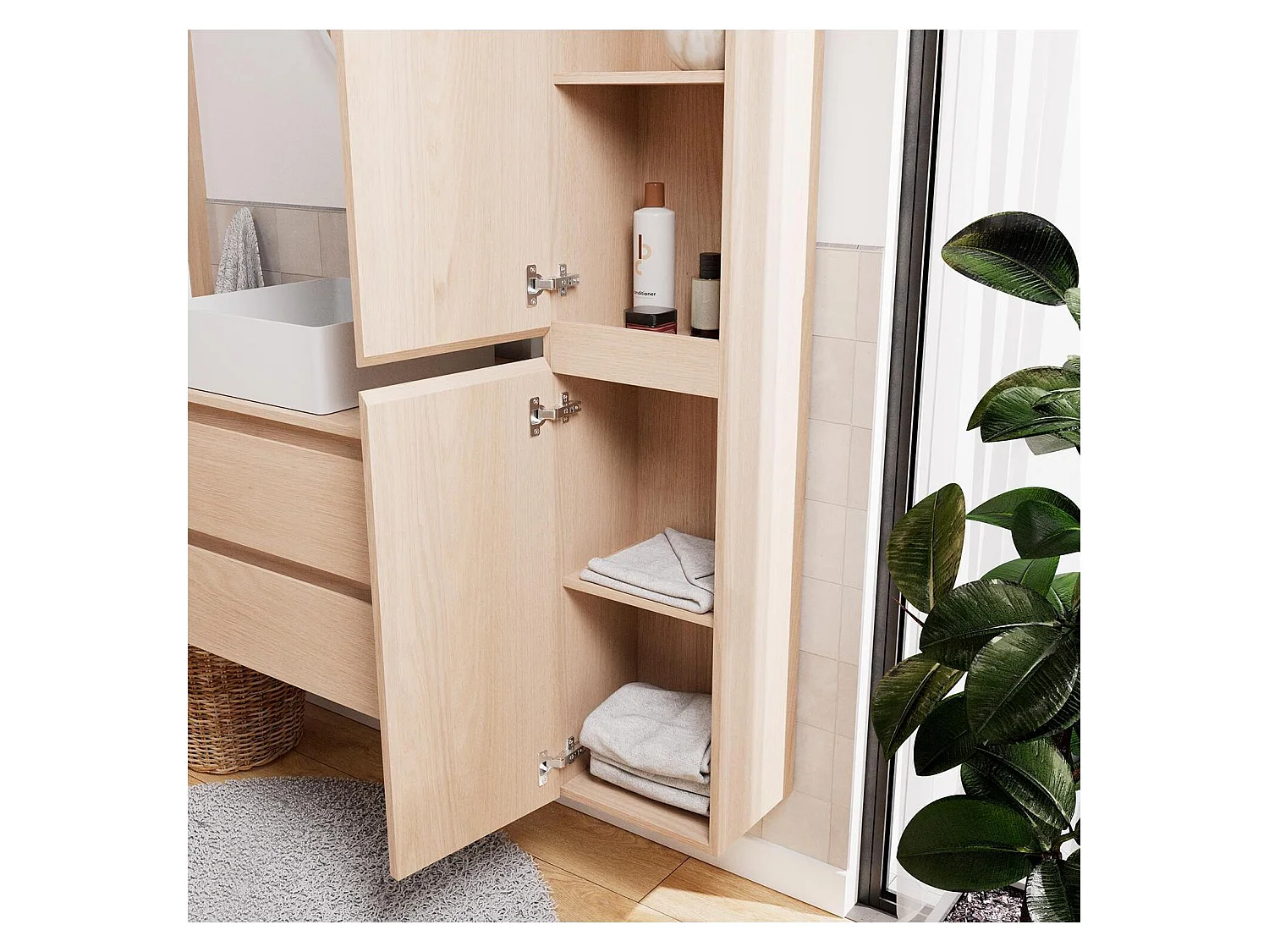 Enkele wastafelmeubelset 60 cm + wastafel + kraan + spiegel + SORRENTO kolom