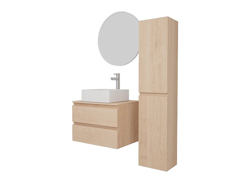 Enkele wastafelmeubelset 60 cm + wastafel + kraan + spiegel + SORRENTO kolom