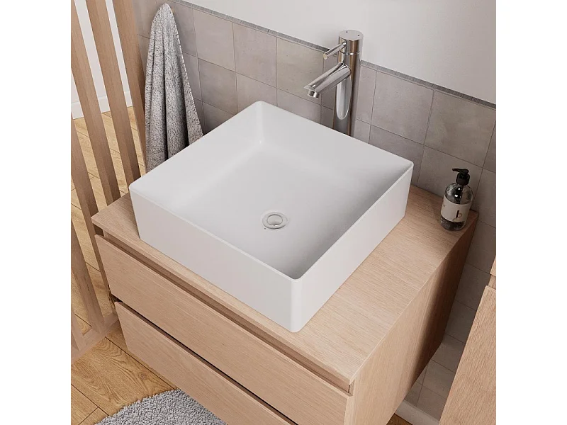 Enkele wastafelmeubelset 60 cm + wastafel + kraan + spiegel + SORRENTO kolom