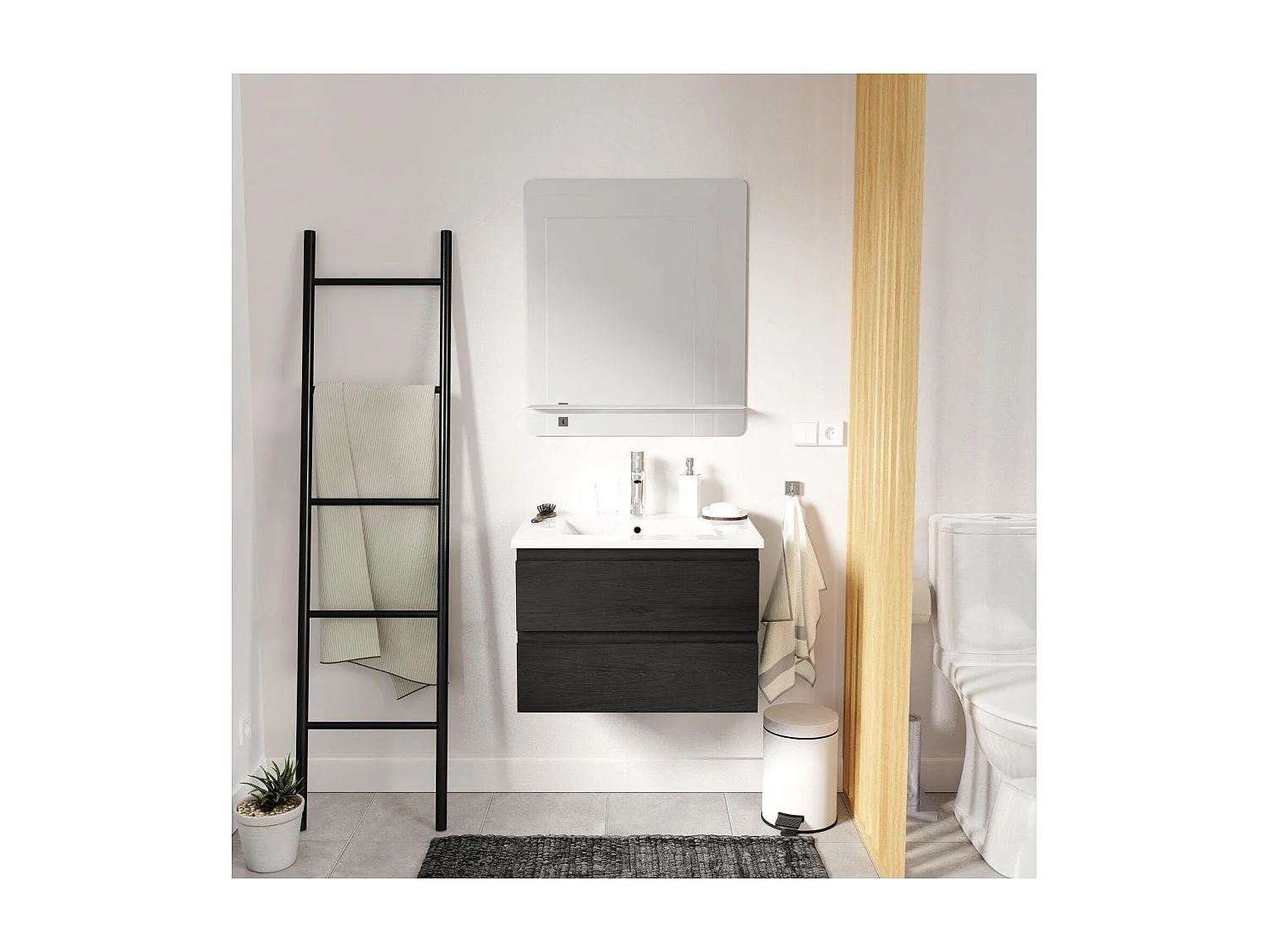 SORRENTO wastafelmeubelset met één wastafel 60 cm + kraan + spiegel