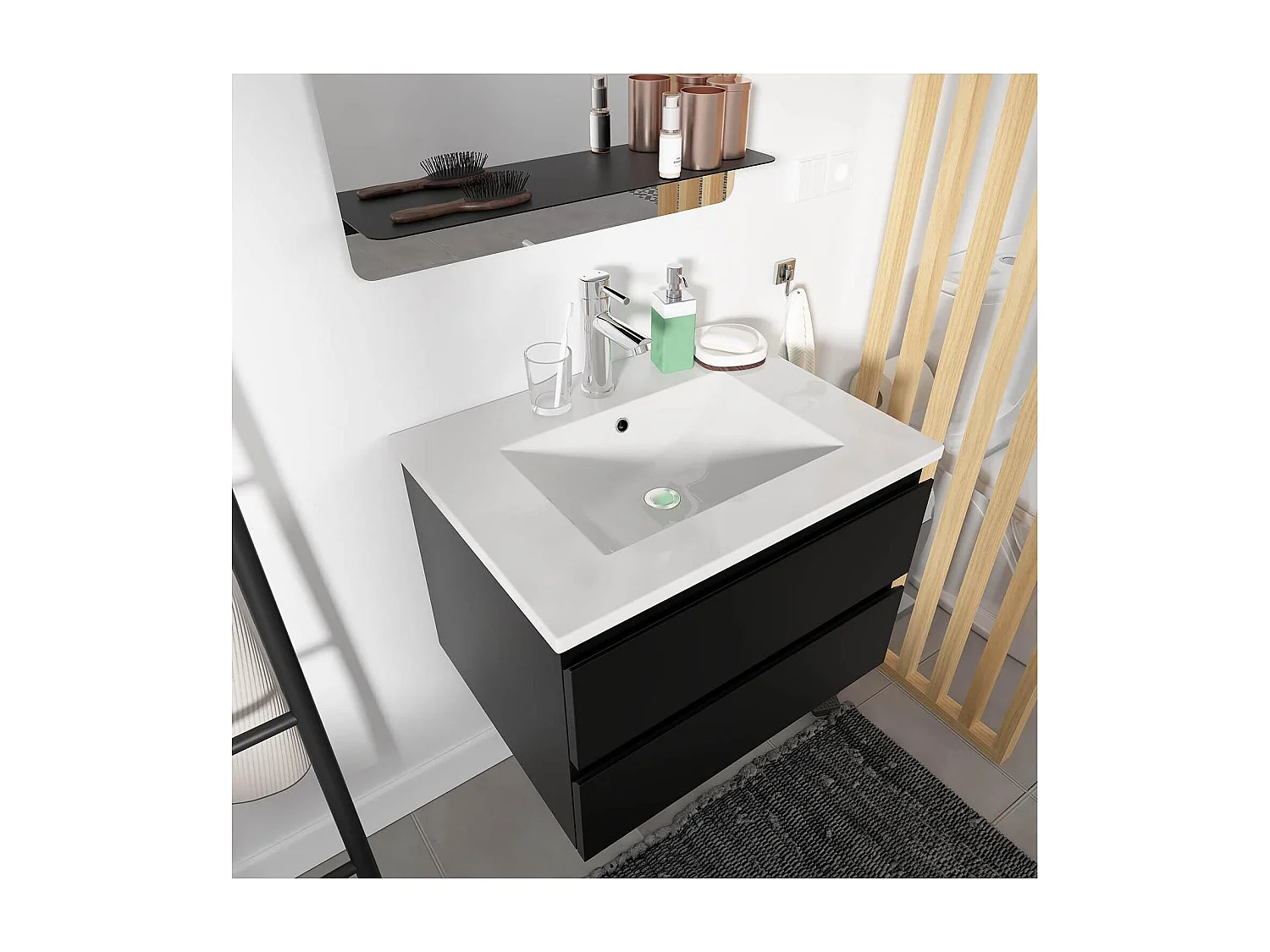 Enkel wastafelmeubel + wastafel + SORRENTO-spiegel