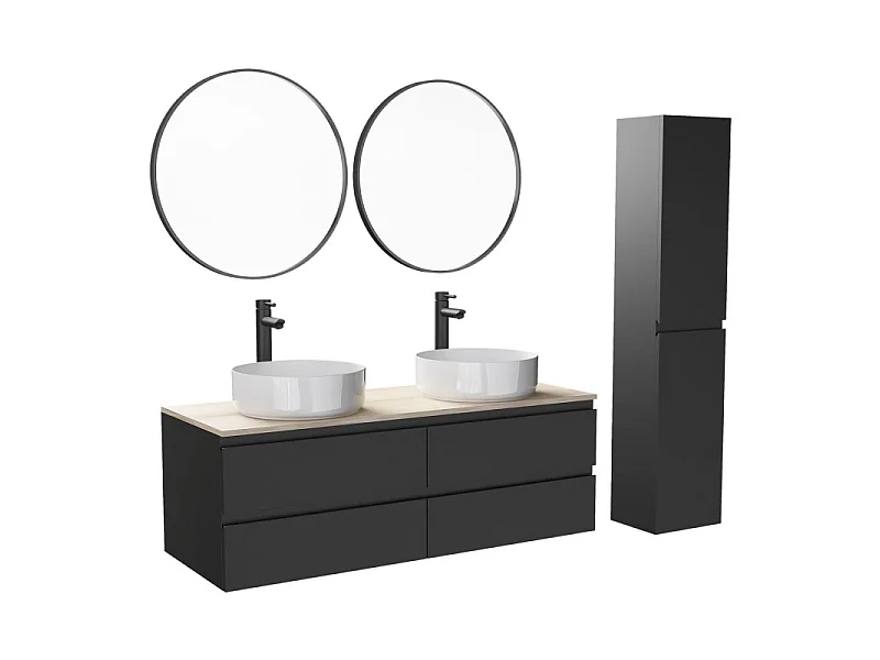 Ensemble meuble double vasque SORRENTO suspendu avec colonne 120cm
