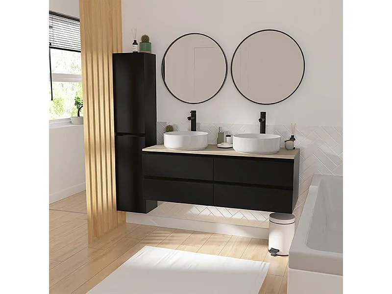 Ensemble meuble double vasque SORRENTO suspendu avec colonne 120cm