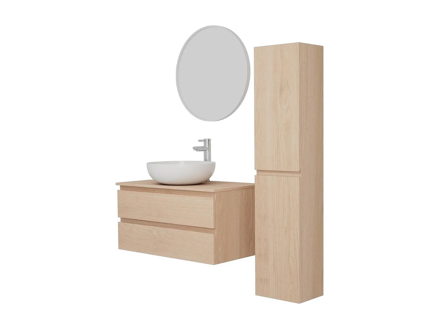 Ensemble meuble simple vasque 80 cm + vasque SACHA + robinet TAP + miroir EMA + colonne SORRENTO