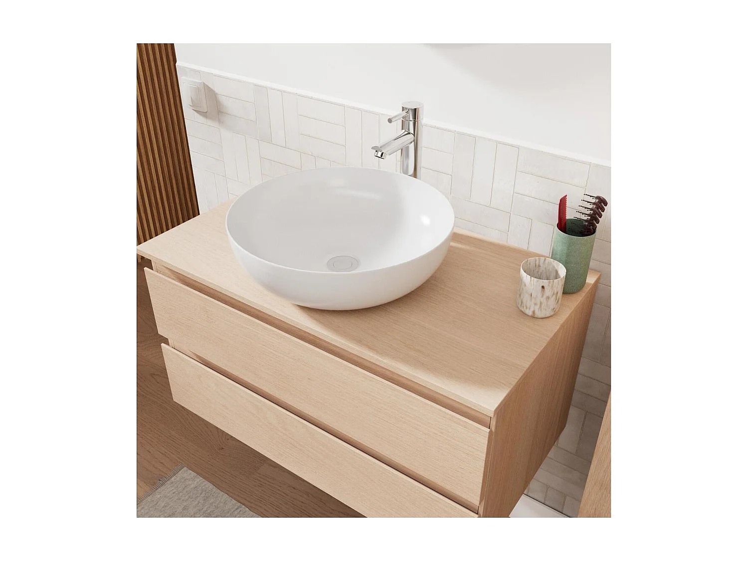 Enkele wastafelmeubelset 80 cm + wastafel + kraan + spiegel + SORRENTO kolom