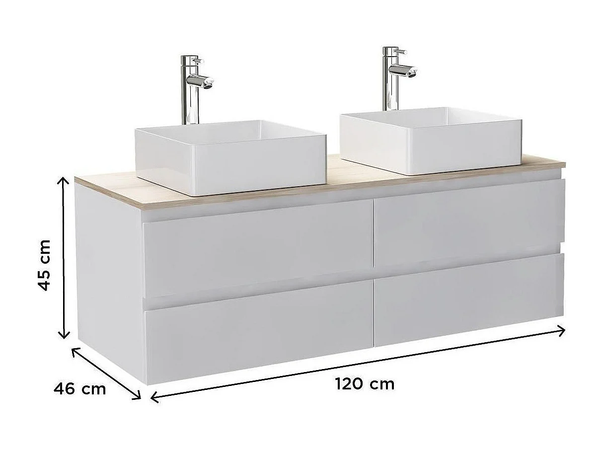 SORRENTO 120 cm Wand-Doppelwaschbecken