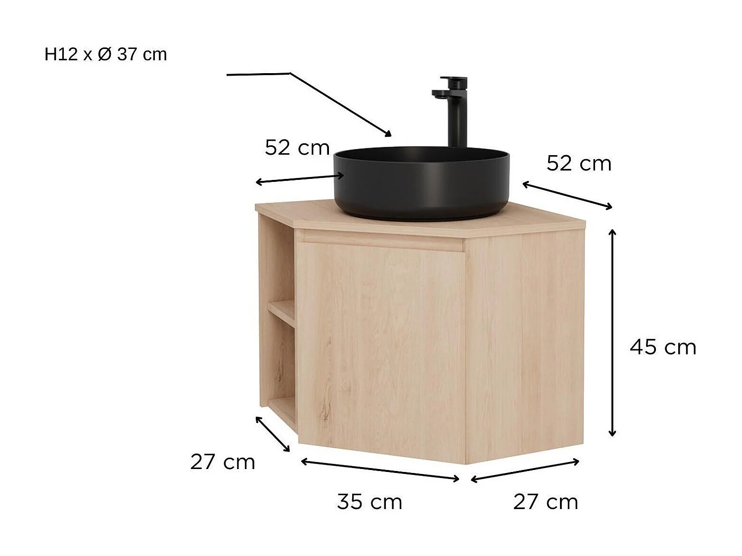 Eckwaschtisch-Set SORRENTO + schwarzes Waschbecken