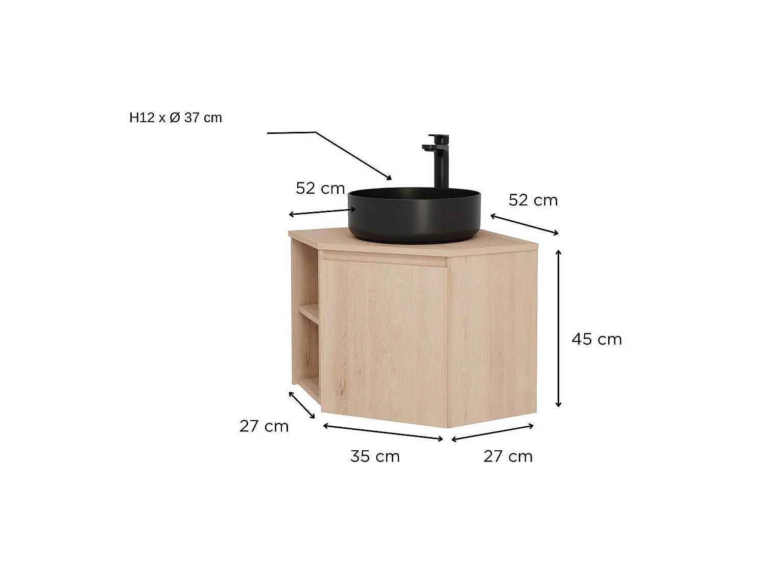 Conjunto mueble de lavabo de esquina + lavabo negro SORRENTO