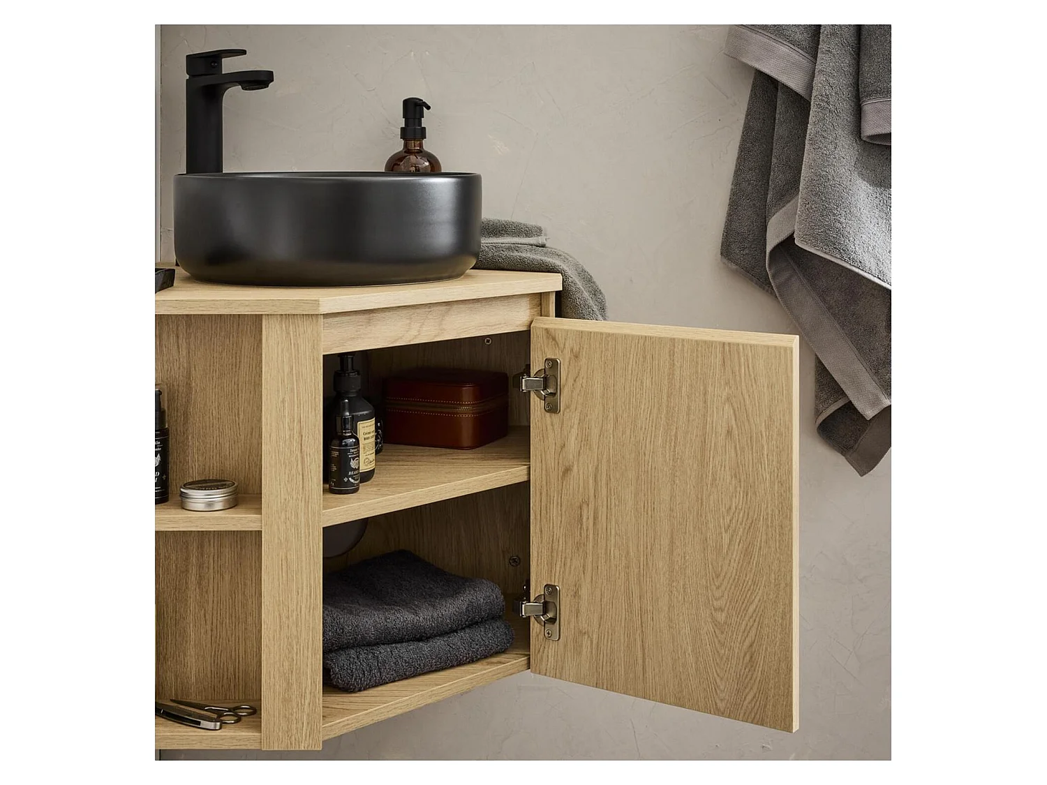 Conjunto mueble de lavabo de esquina + lavabo negro SORRENTO