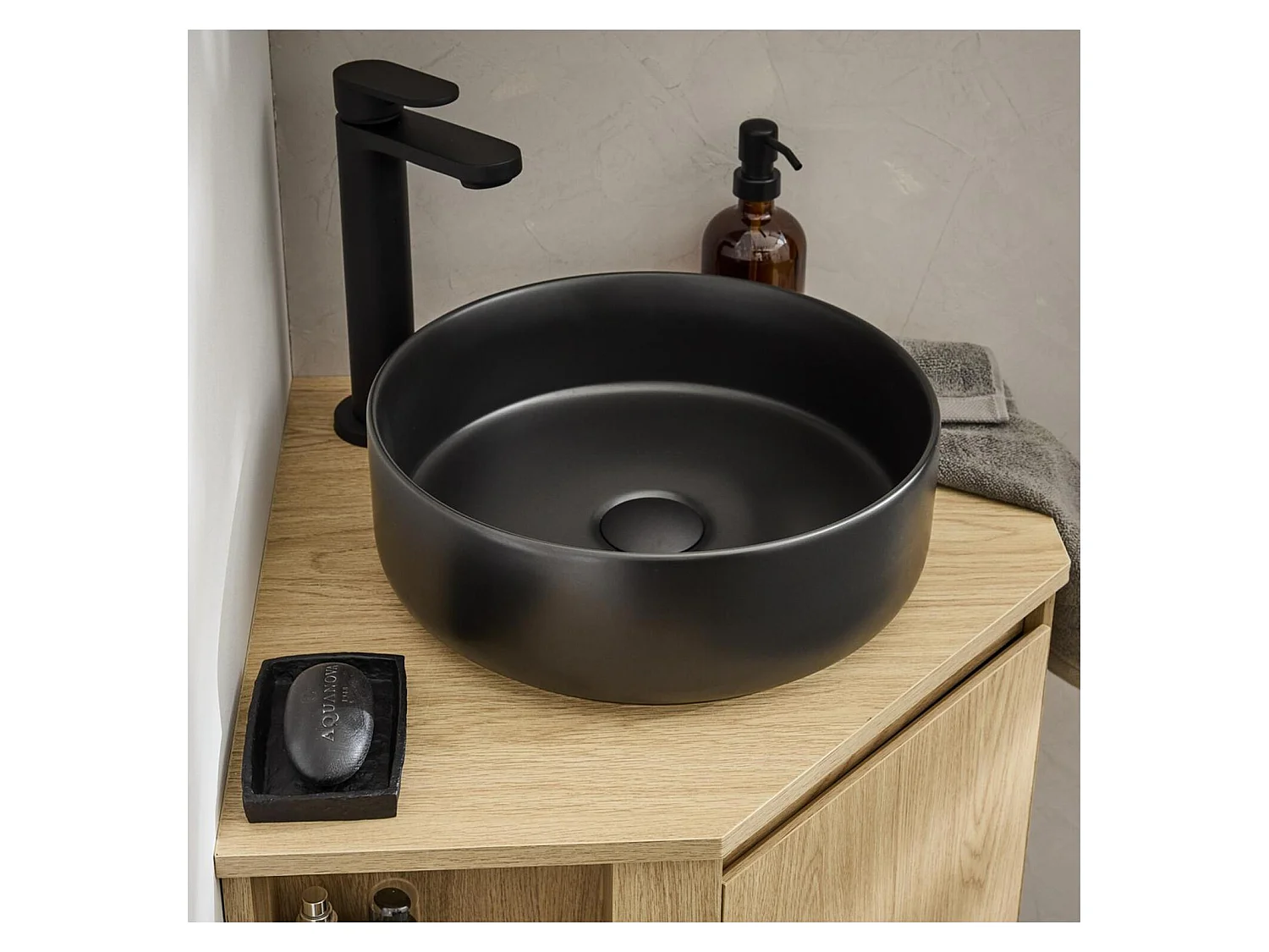 Conjunto mueble de lavabo de esquina + lavabo negro SORRENTO
