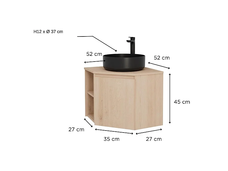 Conjunto mueble de lavabo de esquina + lavabo negro SORRENTO