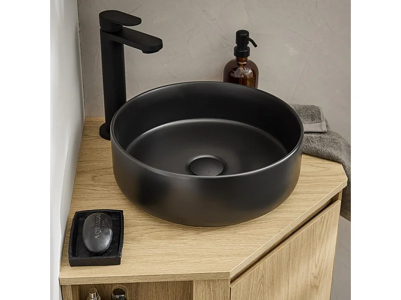 Conjunto mueble de lavabo de esquina + lavabo negro SORRENTO